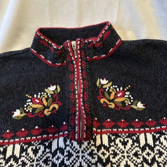 1/4 Zip Erika Size Med Women Ramie Cotton‎ Blend Sweater Black White Red Nordic - Picture 3 of 8